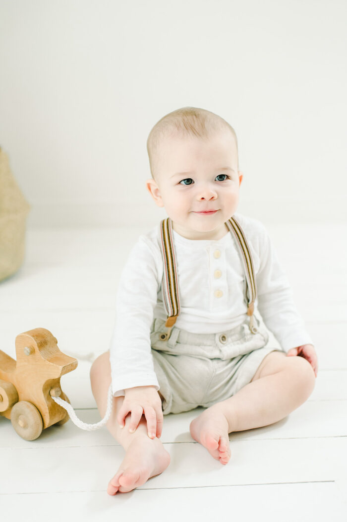 one year old baby boy in studio