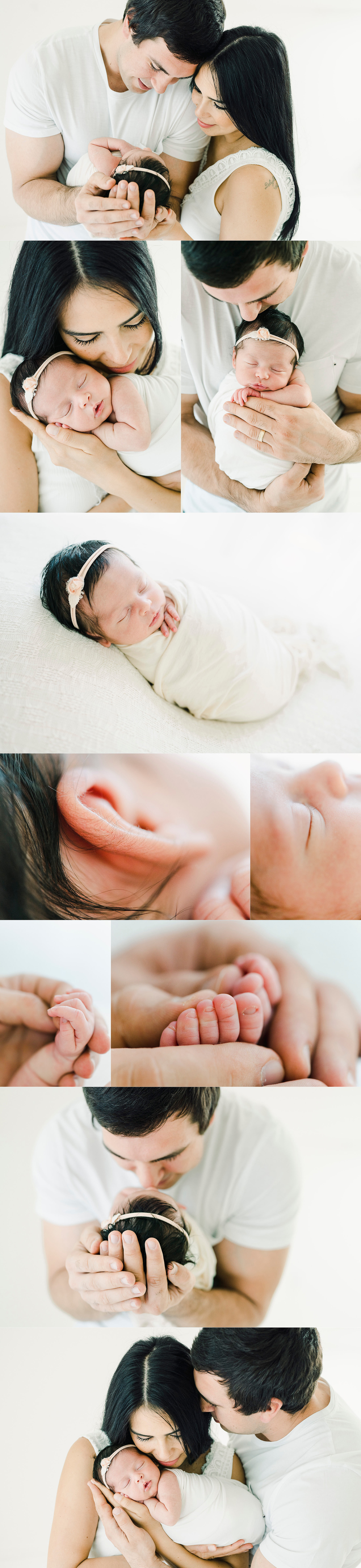 dark haired baby girl wrapped in white in niagara studio